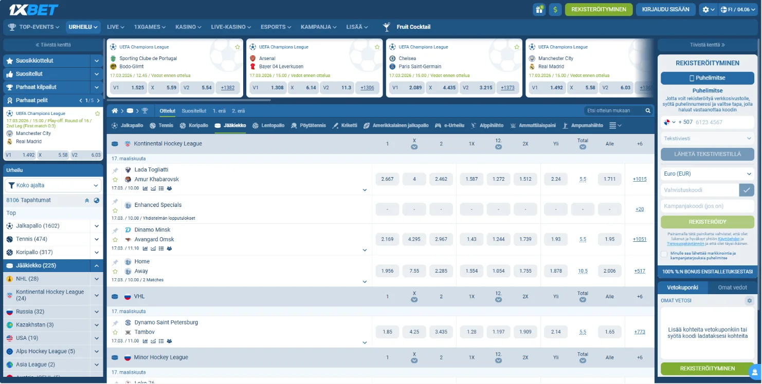 1xbet jääkiekko-vedonlyönnin etusivu